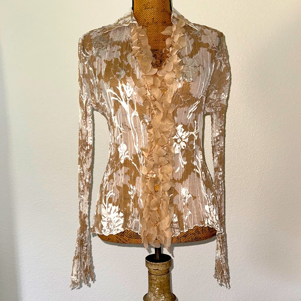 Ness button down, ruffled top.
